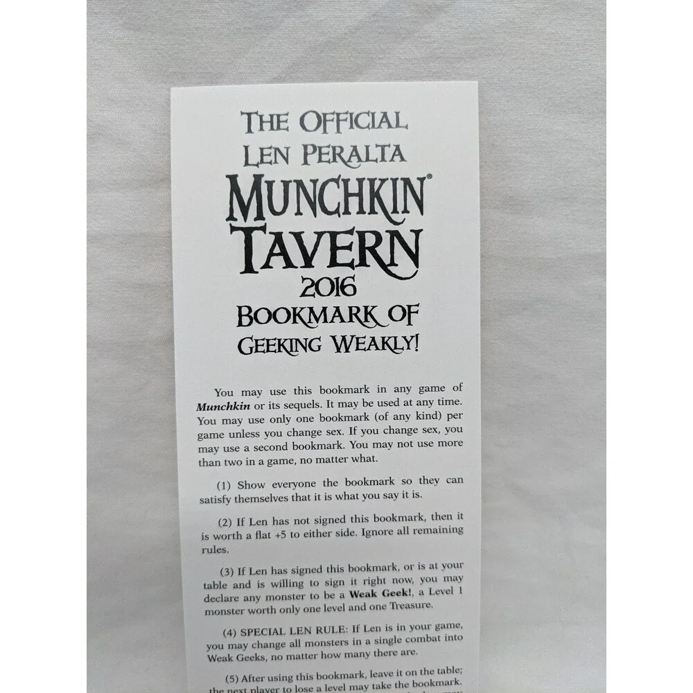 The Official Len Peralta Munchkin Tavern 2016 Bookmark Of Geeking Weakly Promo
